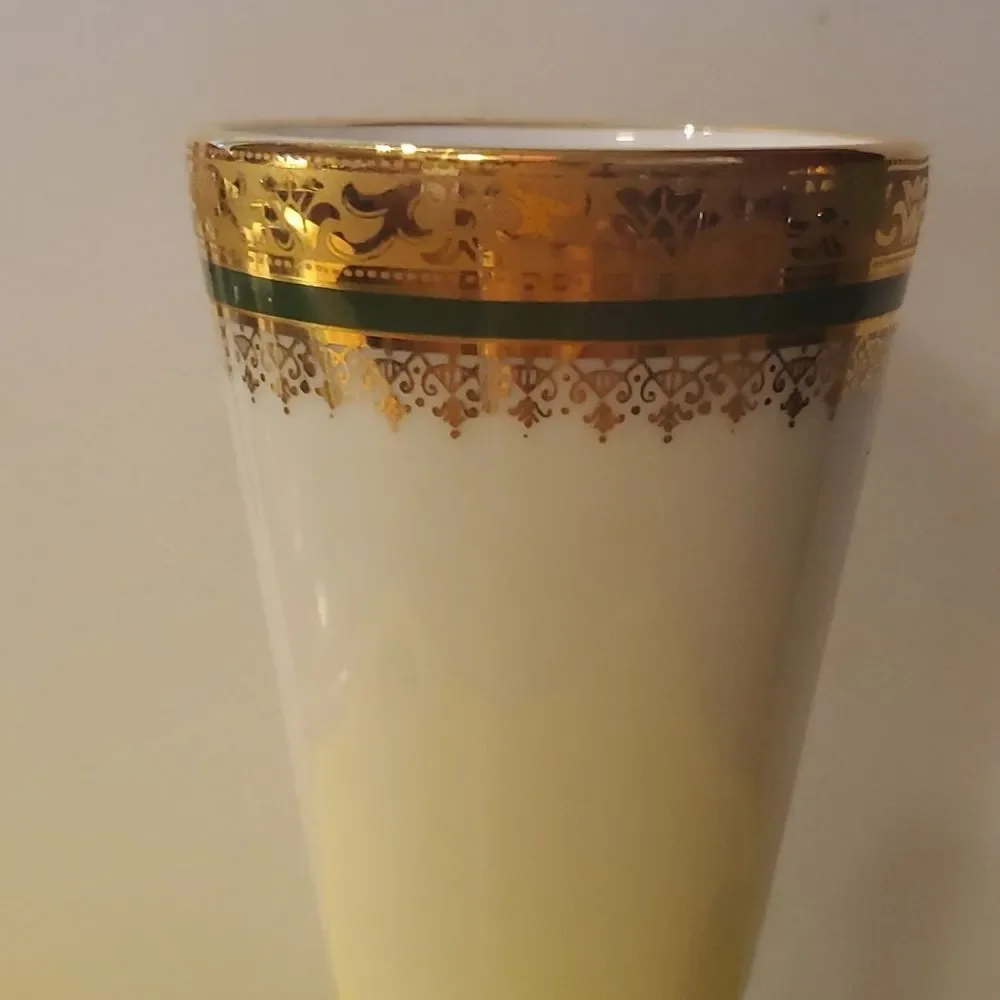Cernet Limoges France 24ct Gold Gilded Porcelain Goblet Vase 5.25